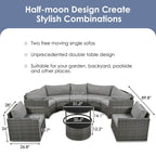 9-Piece Half-Moon Sectional Set with Nesting Table & Armchairs