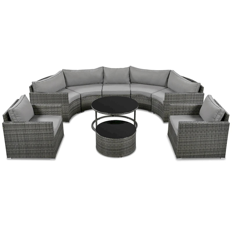 9-Piece Half-Moon Sectional Set with Nesting Table & Armchairs