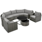 9-Piece Half-Moon Sectional Set with Nesting Table & Armchairs