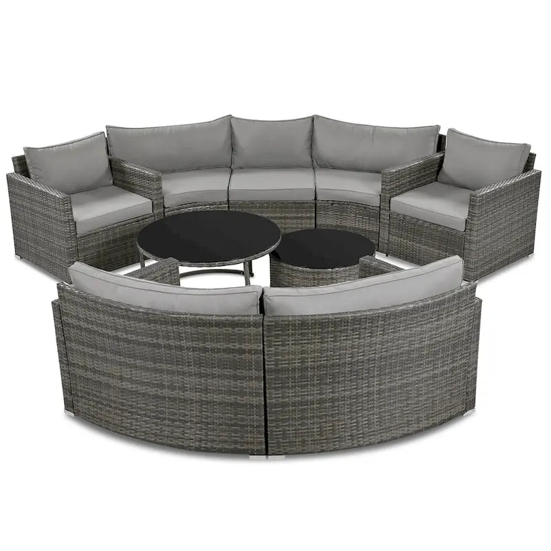 9-Piece Half-Moon Sectional Set with Nesting Table & Armchairs
