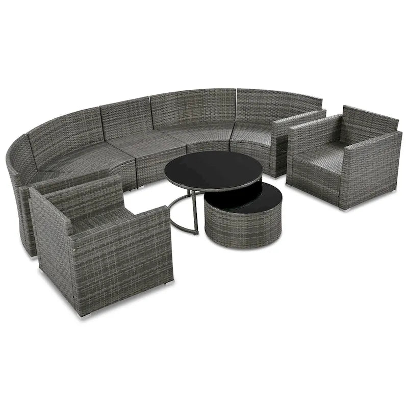 9-Piece Half-Moon Sectional Set with Nesting Table & Armchairs