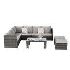 6-Piece Rattan Sectional Sofa Set with Glass Table