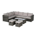 6-Piece Rattan Sectional Sofa Set with Glass Table