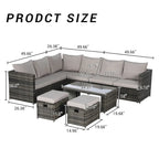 6-Piece Rattan Sectional Sofa Set with Glass Table
