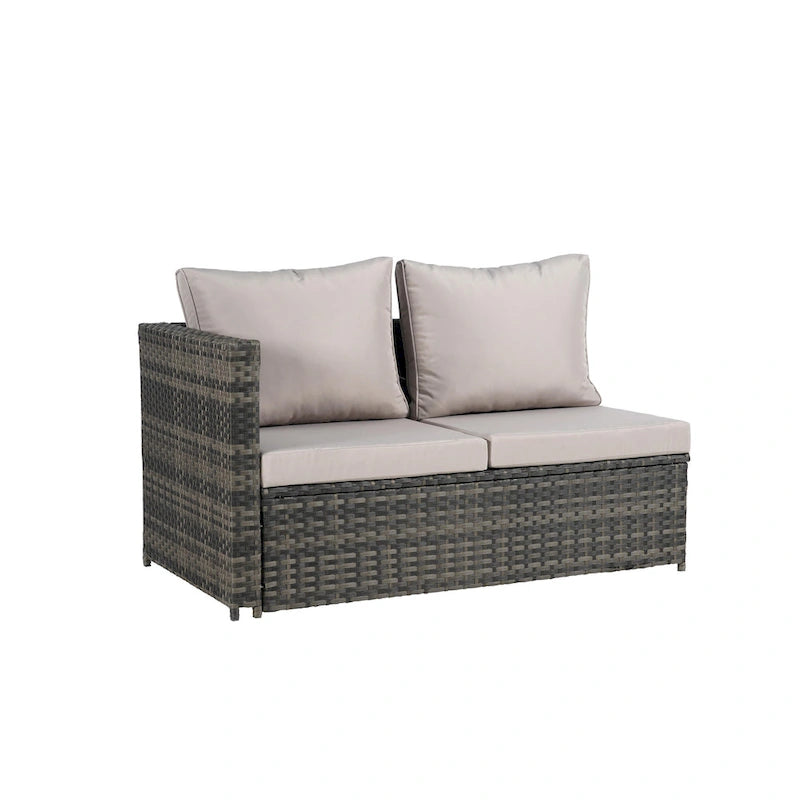6-Piece Rattan Sectional Sofa Set with Glass Table