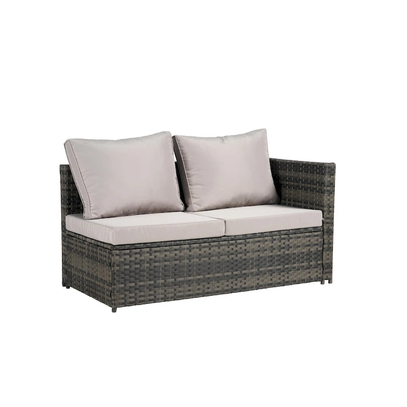 6-Piece Rattan Sectional Sofa Set with Glass Table