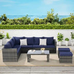 6-Piece Rattan Sectional Sofa Set with Glass Table