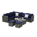 6-Piece Rattan Sectional Sofa Set with Glass Table