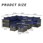 6-Piece Rattan Sectional Sofa Set with Glass Table