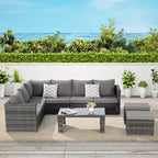 6-Piece Rattan Sectional Sofa Set with Glass Table