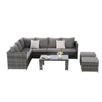 6-Piece Rattan Sectional Sofa Set with Glass Table