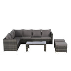6-Piece Rattan Sectional Sofa Set with Glass Table