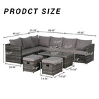 6-Piece Rattan Sectional Sofa Set with Glass Table