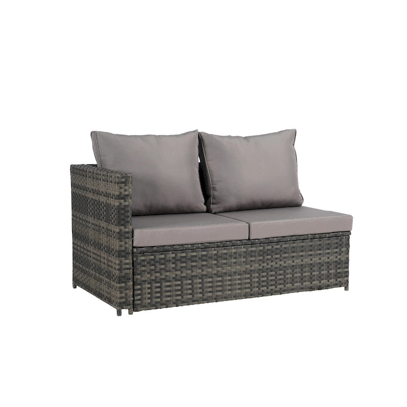6-Piece Rattan Sectional Sofa Set with Glass Table