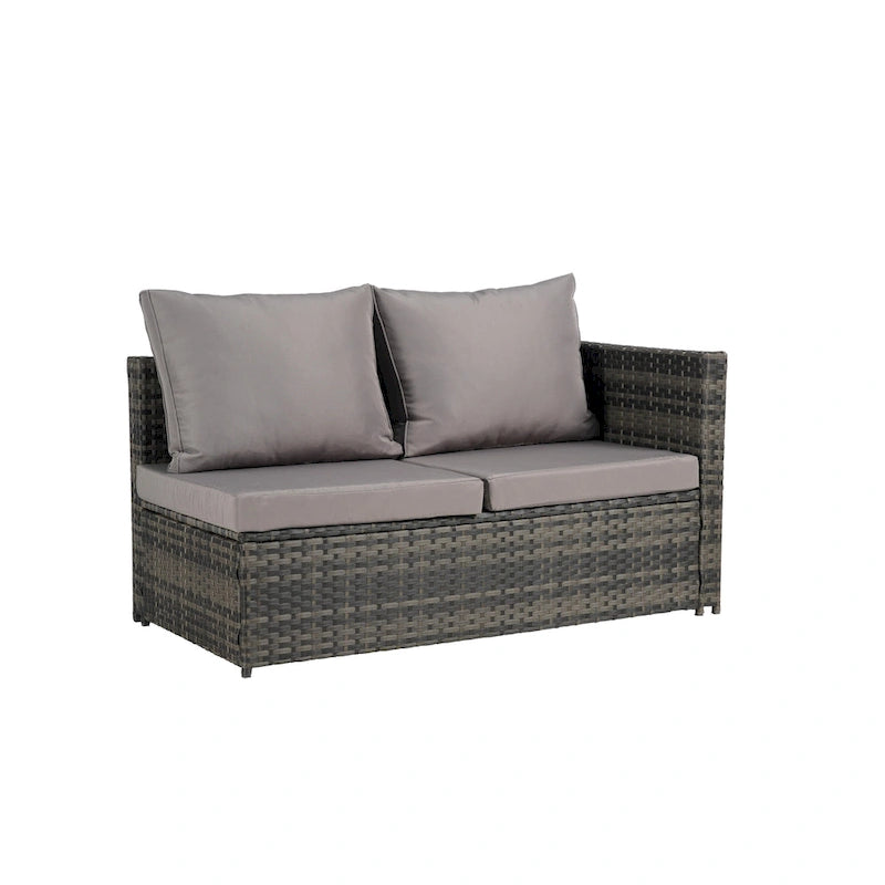 6-Piece Rattan Sectional Sofa Set with Glass Table