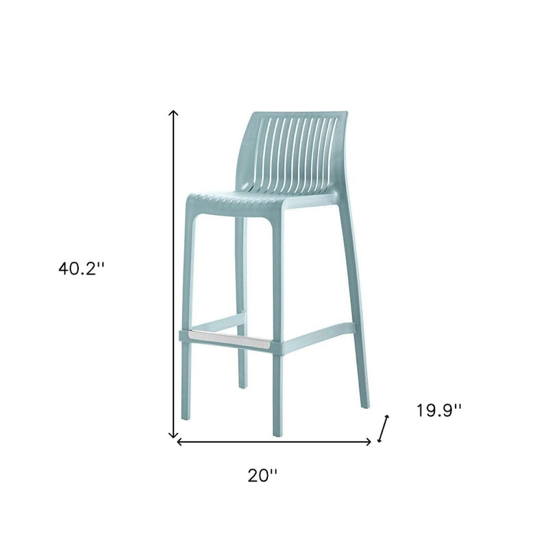 HomeRoots Set of Four 30 Baby Blue Heavy Duty Plastic Low Back Outdoor Bar Height Chairs