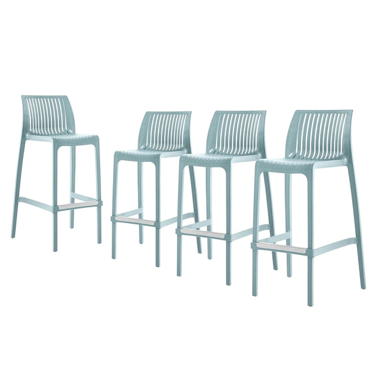 HomeRoots Set of Four 30 Baby Blue Heavy Duty Plastic Low Back Outdoor Bar Height Chairs