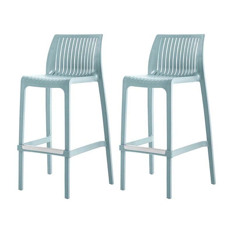HomeRoots Set of Four 30 Baby Blue Heavy Duty Plastic Low Back Outdoor Bar Height Chairs