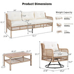 4-Piece Rattan Conversation Sofa Set with Swivel Chairs & Table
