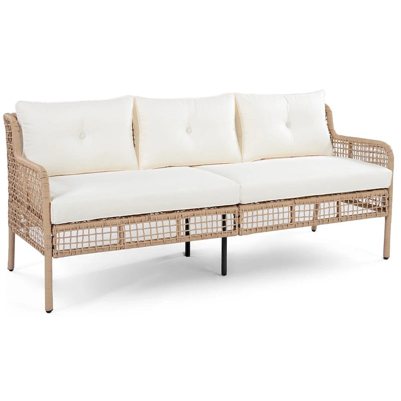 4-Piece Rattan Conversation Sofa Set with Swivel Chairs & Table