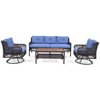 4-Piece Rattan Conversation Sofa Set with Swivel Chairs & Table