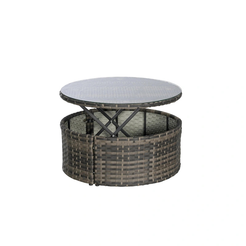 5-Piece Round Daybed Sunbed with Canopy & Removable Cushions