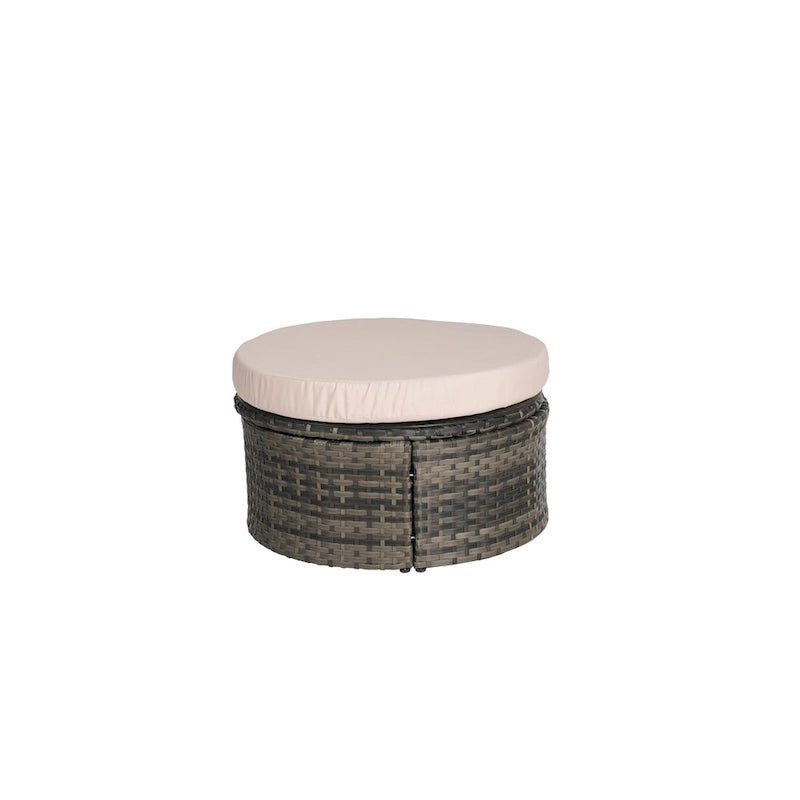 5-Piece Round Daybed Sunbed with Canopy & Removable Cushions