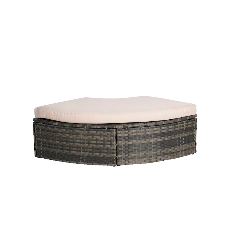 5-Piece Round Daybed Sunbed with Canopy & Removable Cushions