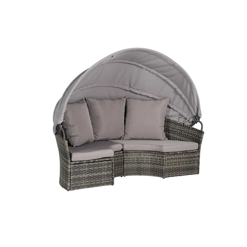 5-Piece Round Daybed Sunbed with Canopy & Removable Cushions