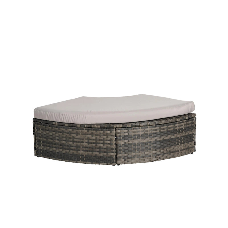 5-Piece Round Daybed Sunbed with Canopy & Removable Cushions