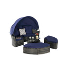 5-Piece Round Daybed Sunbed with Canopy & Removable Cushions