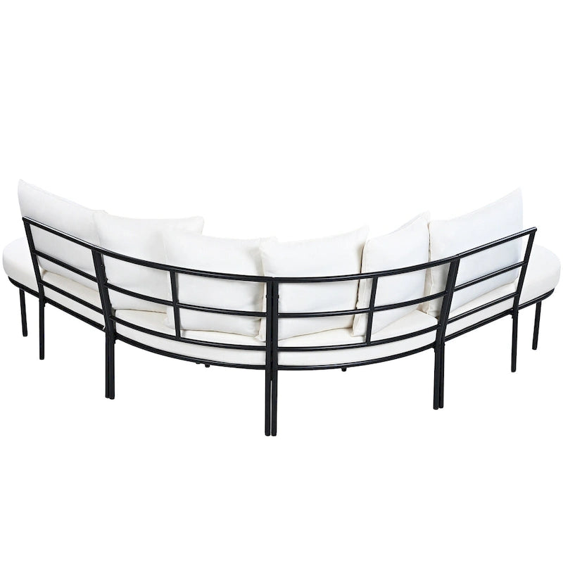 Iron Curved Sectional Sofa Set with Table and Cushions