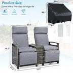 Wicker Recliner Loveseat Chair Set with Storage Table