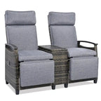Wicker Recliner Loveseat Chair Set with Storage Table