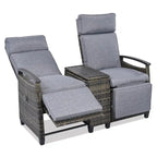 Wicker Recliner Loveseat Chair Set with Storage Table