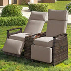 Wicker Recliner Loveseat Chair Set with Storage Table