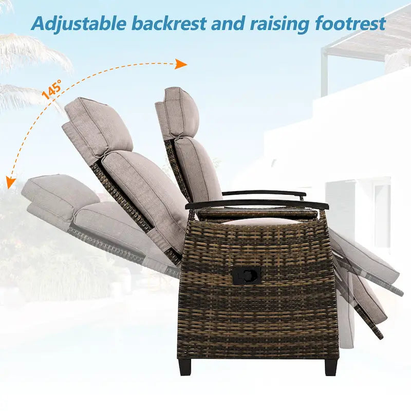 Wicker Recliner Loveseat Chair Set with Storage Table