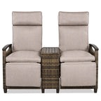 Wicker Recliner Loveseat Chair Set with Storage Table