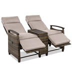 Wicker Recliner Loveseat Chair Set with Storage Table