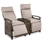 Wicker Recliner Loveseat Chair Set with Storage Table
