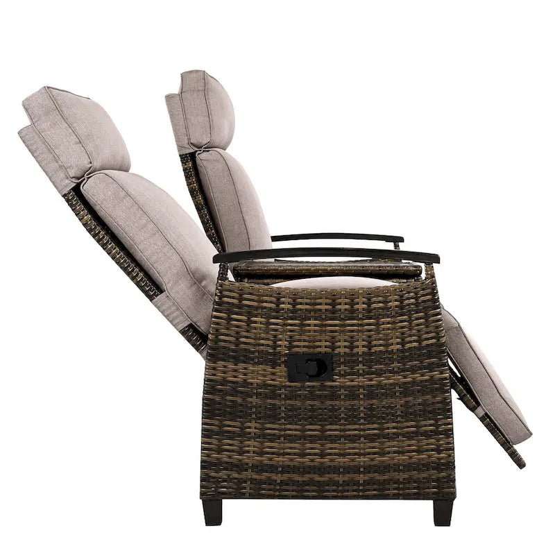 Wicker Recliner Loveseat Chair Set with Storage Table