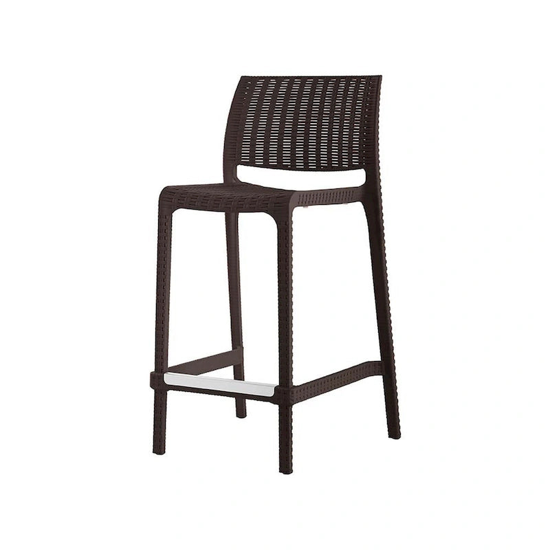 HomeRoots Set of Four 26 Brown Faux Rattan Heavy Duty Plastic Low Back Outdoor Counter Height Bar Chairs