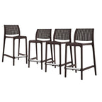 HomeRoots Set of Four 26 Brown Faux Rattan Heavy Duty Plastic Low Back Outdoor Counter Height Bar Chairs