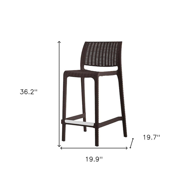 HomeRoots Set of Four 26 Brown Faux Rattan Heavy Duty Plastic Low Back Outdoor Counter Height Bar Chairs