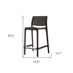 HomeRoots Set of Four 26 Brown Faux Rattan Heavy Duty Plastic Low Back Outdoor Counter Height Bar Chairs