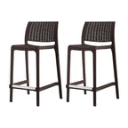 HomeRoots Set of Four 26 Brown Faux Rattan Heavy Duty Plastic Low Back Outdoor Counter Height Bar Chairs
