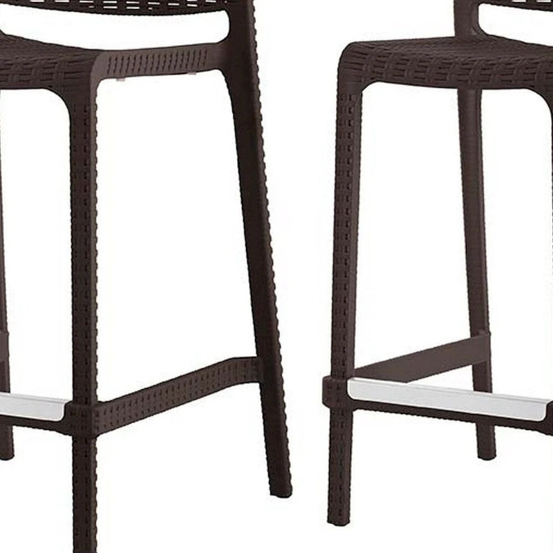 HomeRoots Set of Four 26 Brown Faux Rattan Heavy Duty Plastic Low Back Outdoor Counter Height Bar Chairs