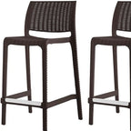 HomeRoots Set of Four 26 Brown Faux Rattan Heavy Duty Plastic Low Back Outdoor Counter Height Bar Chairs