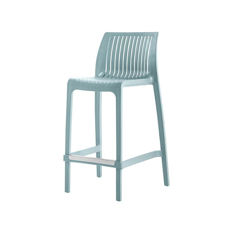 HomeRoots Set of Four 26 Baby Blue Heavy Duty Plastic Low Back Outdoor Counter Height Bar Chairs