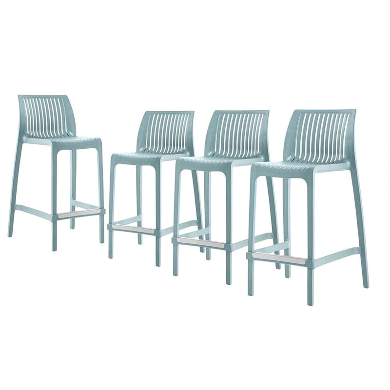 HomeRoots Set of Four 26 Baby Blue Heavy Duty Plastic Low Back Outdoor Counter Height Bar Chairs
